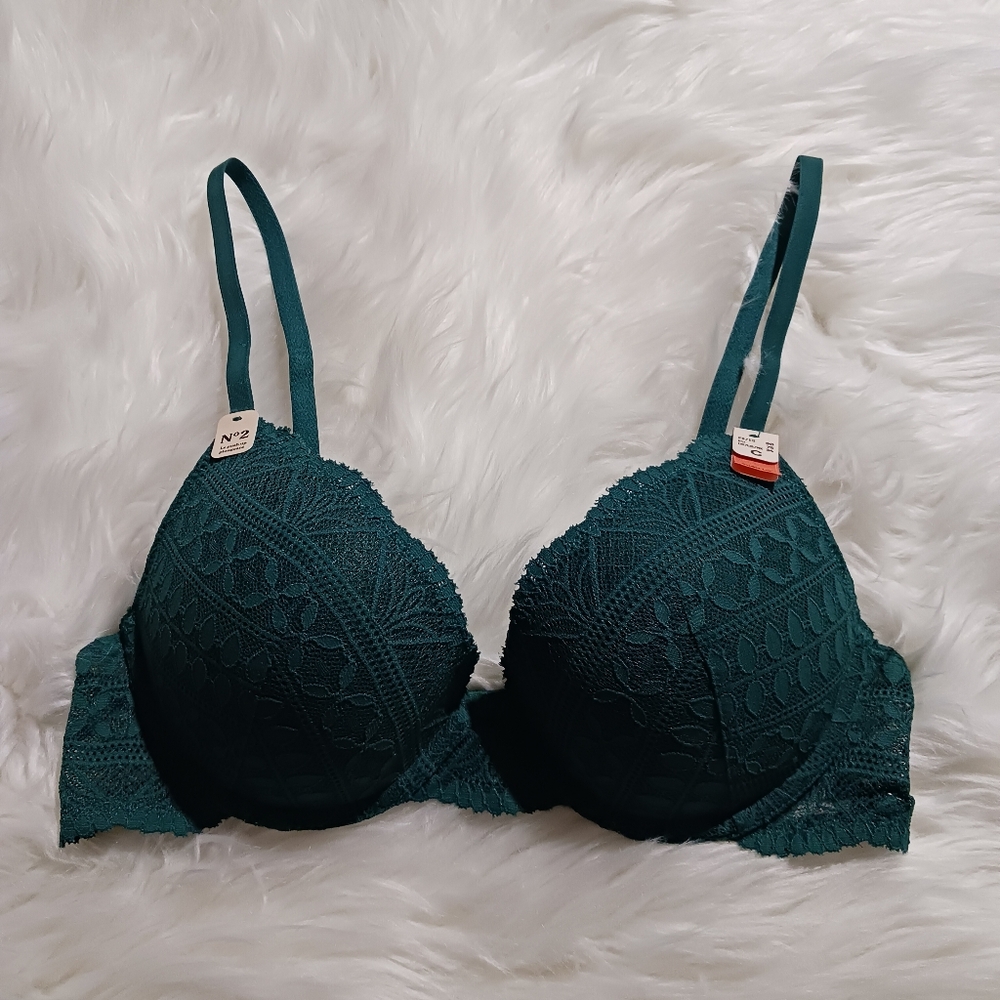 *NWT Etam Idole No. 2 Underwire Plunge Push-Up Green Bra – Sz 34C